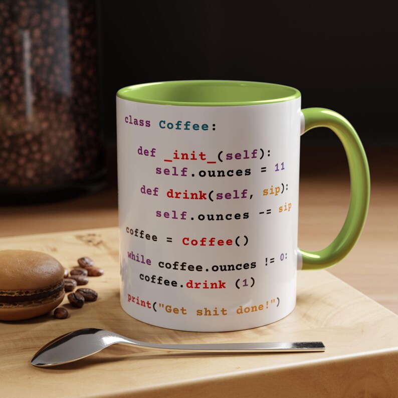 Python Programmer Coffee Code Mug | Coder Engineer Accent Cup Gift Light Green