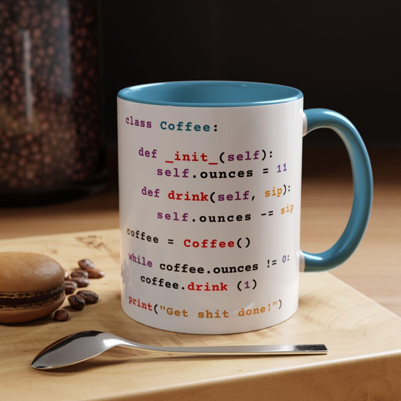 Python Programmer Coffee Code Mug | Coder Engineer Accent Cup Gift Light Blue