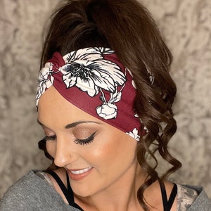 Adult floral twisted headband, turban headband,yoga headband,boho headband,adult headband, head wrap,twist headband, wide headband