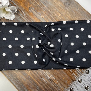 headband with buttons for mask black polkadot twisted headband,yoga headband,topknot headband, headband for face mask,nurse headband