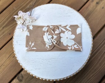 Floral Top Knot Headband, Wide Twist, Handmade Boho Headband