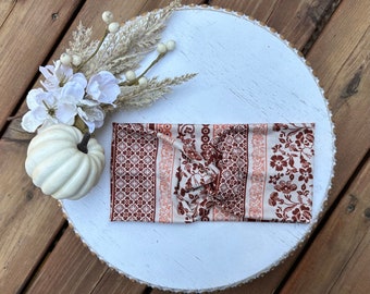 Headband with buttons,headband for masks,nurse headband,ear saver headband, twisted headband,boho turban, floral orange  Twisted Headband,