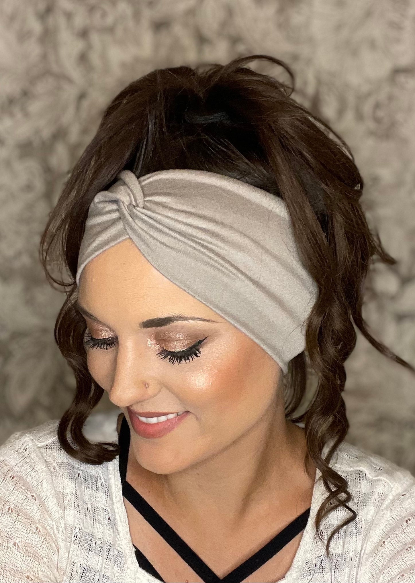Women’s grey Twist Headband,twisted headband,stretchy headband, wide headband, knotted headband,gray headband,mushroom Twisted Headband,