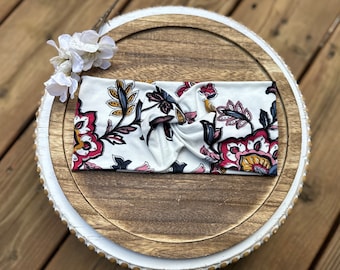 Women’s floral headband, flower headband,black floral headband,boho headband,adult headband,topknot headband,wide twist headband,white