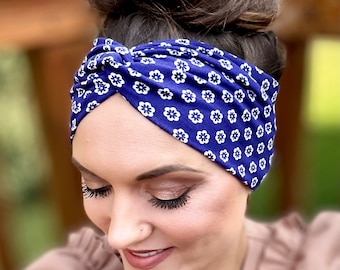 Adult boho floral twisted headband, turban headband,yoga headband,boho headband,adult headband,topknot headband, wide twist headband