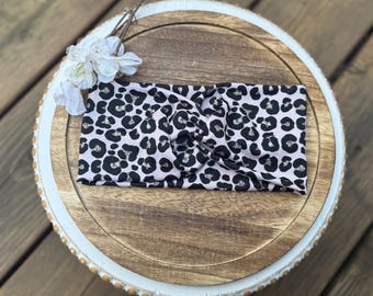 Leopard Print Twisted Turban Headband, Stretchy Knit