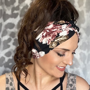 Adult floral twisted headband, turban headband,yoga headband,boho headband,adult headband, head wrap,twist headband, headband with buttons