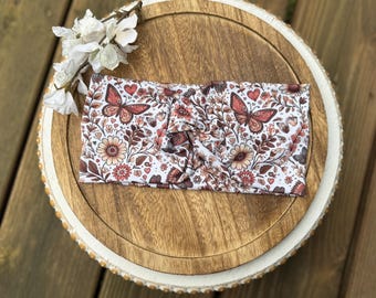 Fascia per capelli da donna con farfalle e fiori intrecciati, turbante, fascia yoga, fascia boho, fascia per adulti, turbante, fascia attorcigliata, fascia larga