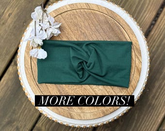Women’s solid fall green purple Twist Headband, 4 Inch Wide, Stretchy Brushed Fabric, Workout Style