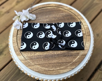 Headband with buttons,headband for masks,nurse headband,ear saver headband, twisted headband,boho turban, Adult ying yang Twisted Headband,