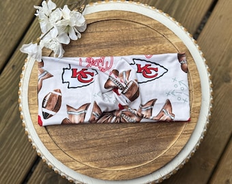 Kansas City chief football bow wide Twisted Headband, Soft Brushed Fabric, NFL