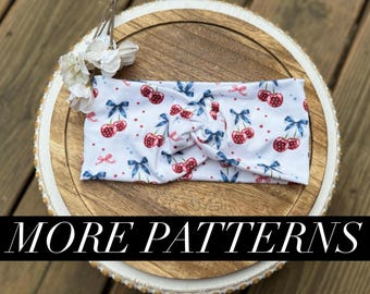 Adult Twisted Headband, Cherry Print, Stretchy Fabric Turban Style