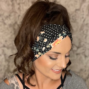 Adult floral twisted headband, turban headband,yoga headband,boho headband,adult headband, head wrap,twist headband, wide headband