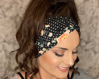 Adult floral twisted headband, turban headband,yoga headband,boho headband,adult headband, head wrap,twist headband, wide headband