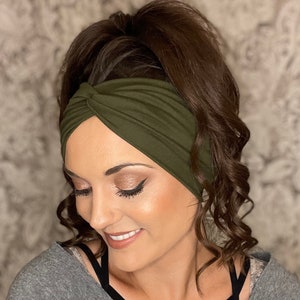 Women’s military green twisted headband, turban headband,yoga headband,boho headband,adult headband, head wrap,twist headband,hard beadband,