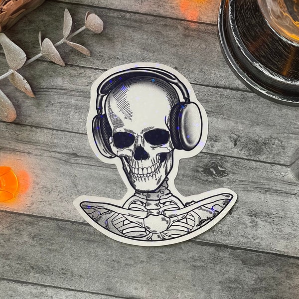 Skull Head Phones Sticker | Airpods Max | Skull Glitter Sticker | Skeleton Head Phones | Holographic Skull Sticker | Head Phones