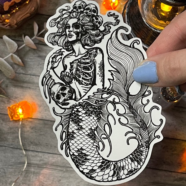 Mermaid Skull Sticker | Mermaid Glitter Sticker | Spooky Mermaid Sticker | Mermaid Sticker | Halloween Sticker