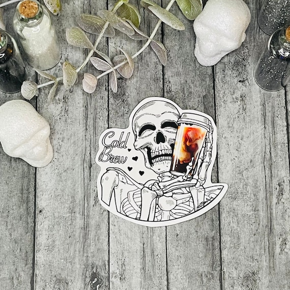 Love Cold Brew Skeleton Sticker | Coffee Sticker | Cold Brew Coffee Sticker | Goth Sticker | Skeleton Decal | Coffee Decal