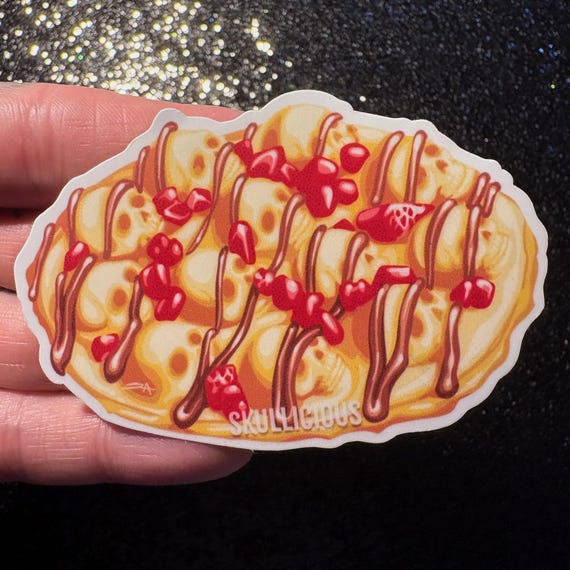 Skull Bubble Waffle Sticker, Chocolate Strawberry Dessert Decal, Matte Vinyl
