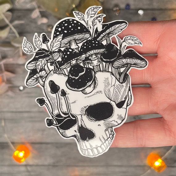 Mushroom Skull Sticker | Mushroom Sticker | Glitter Sticker | Mushroom Decal | Spooky Mushroom Sticker | Skull Sticker