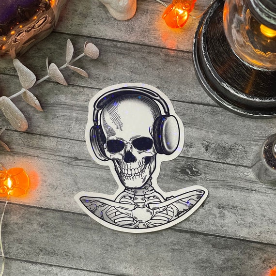 Skull Head Phones Sticker | Airpods Max | Skull Glitter Sticker | Skeleton Head Phones | Holographic Skull Sticker | Head Phones