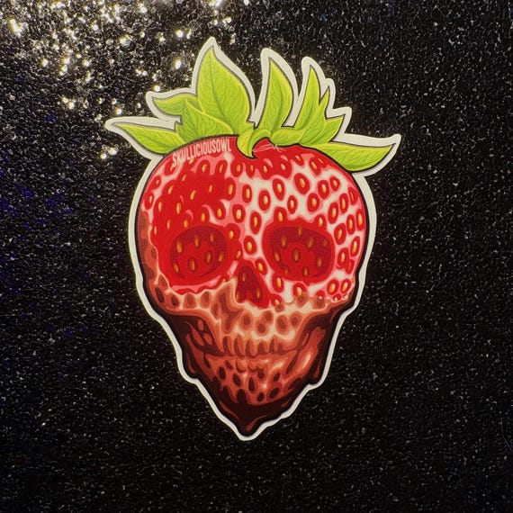 Chocolate Strawberry Skull Sticker, Matte Gothic Fruit Decal, Spooky Dessert Vinyl