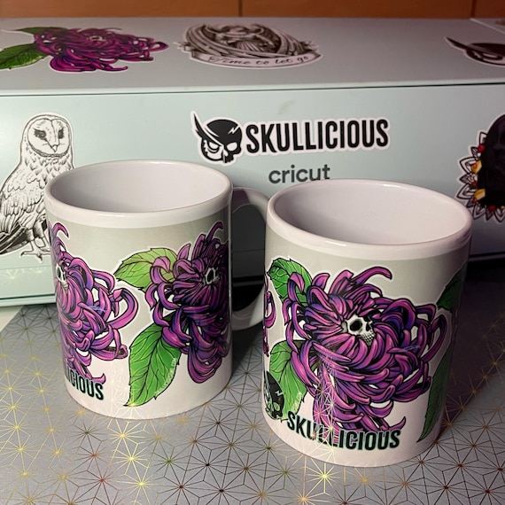 Chrysanthemum Skull Mug 11oz | Purple Chrysanthemum Skull Mug | SkullMum Mug | Ceramic Mug