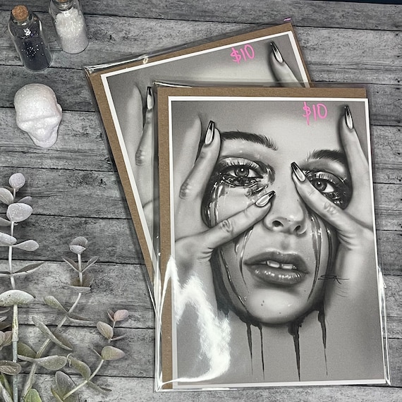 Dark Tears Art Print 5”x7”| Realism Art Print | Black and White Art Print | Digital Art | Matte Print | Makeup Art