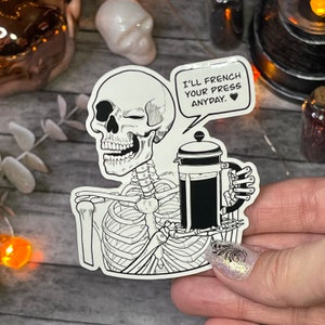 French Press Skull Sticker | Vinyl Sticker | Skeleton | Skull Art | Halloween Sticker | Cute Coffee Sticker | Coffee Lovers | French Press