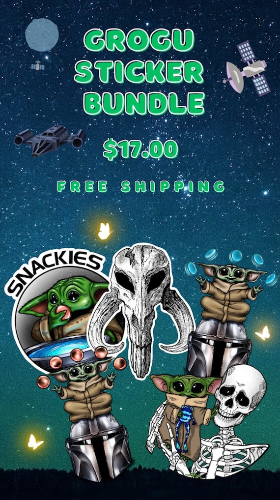 Grogu Sticker Bundle | Baby Yoda Stickers | Space Stickers | Skullicious Style Vinyl Stickers | Mandalore Stickers