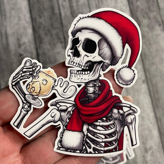 Santa Skeleton Sticker | Christmas Skeleton Sticker | Santa Skeleton | Eggnog Sticker | Christmas Skeleton Drinking Eggnog | Funny Christmas