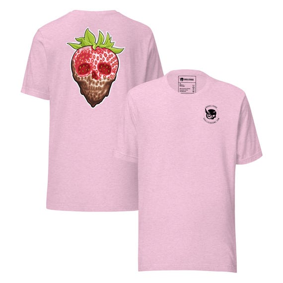 Chocolate-Dipped Strawberry Skull Unisex T-Shirt | SkulliciousOwl Gothic Fruit Tattoo Tee | Cute Creepy Strawberry Skull Art Shirt