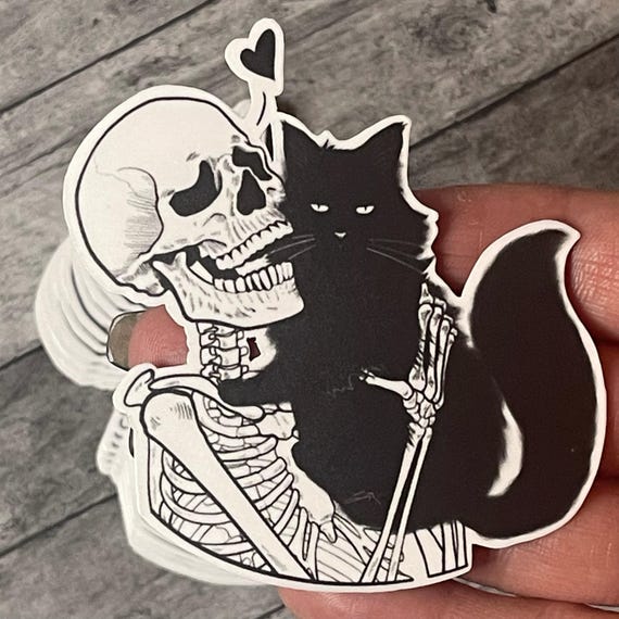 Love the Kitties Skull Sticker | Vinyl Sticker | Black Cat | Skull Sticker | Skull Art | Halloween Sticker | Cat Sticker