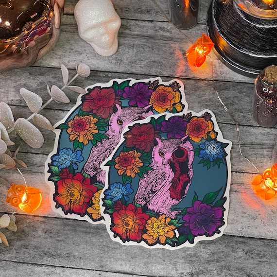 Floral Owl Skeleton Sticker | Owl Sticker | Owl Skull Sticker | Colorful Owl Sticker | Vinyl Decal | Spooky Owl Sticker
