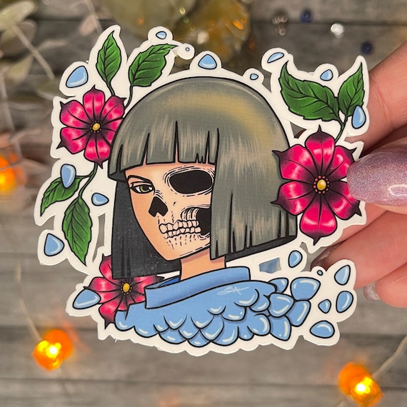 Haku Skelly Sticker | River Spirit Skull Sticker | Anime River Spirit Sticker | Haku Floral Skelly Sticker