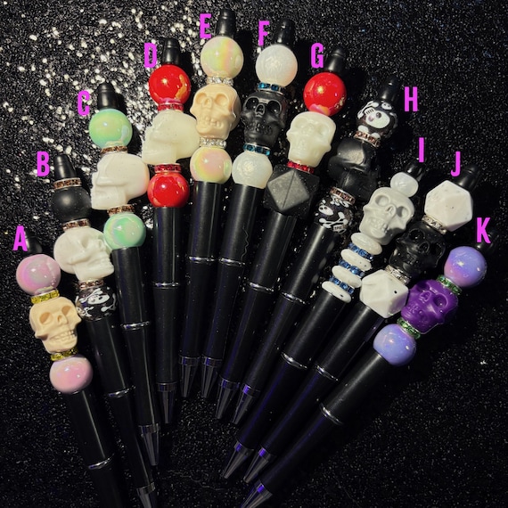 Skull Silicone Pearlescent Bead Pens, Gothic Alt Desk Accessory