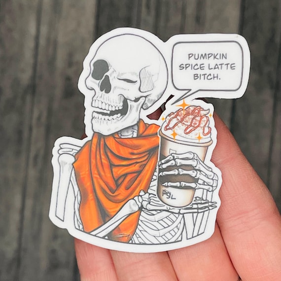 Pumpkin Spiced Latte Sticker | Coffee Skeleton Sticker | Pumpkin Spice Coffee Sticker | Funny Skeleton Sticker | Fall Scarf Sticker