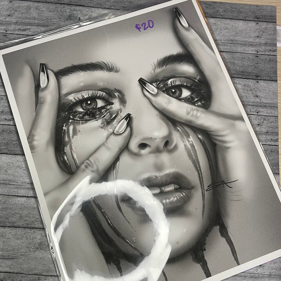 Dark Tears Art Print 8.5”x11” | Realism Art Print | Black and White Art Print | Digital Art | Matte Print | Makeup Art