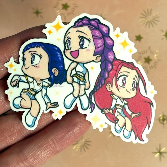 Huntrix Chibi Sticker | KPop Demon Hunters | Rumi, Zoey, Mira Golden Sticker | Chibi Anime | K-Pop | Huntrix Golden Sticker