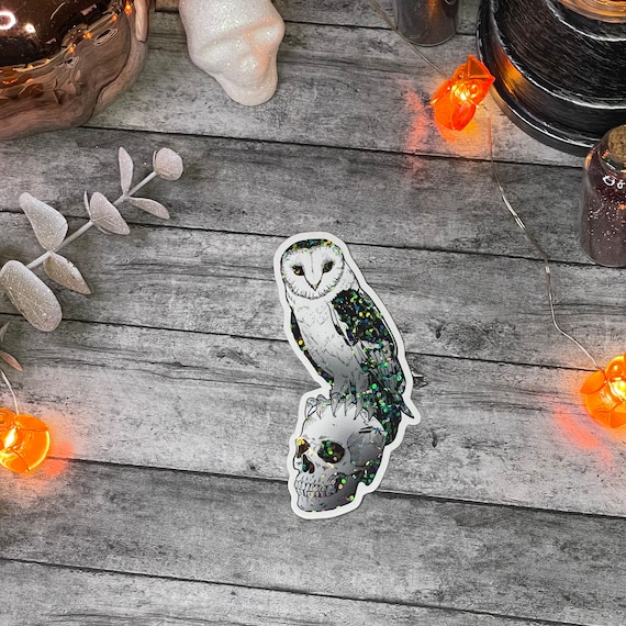 Barn Owl Skull Sticker | Vinyl Sticker | Glitter Sticker | Owl | Halloween | Spooky | Cute Glitter Decal
