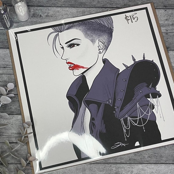 Vampire Lips Art Print 8.5” x 8.5”| Comic Art Print | Digital Art | Matte Print | Manga Art Print | Vampire Art | Fashion Art