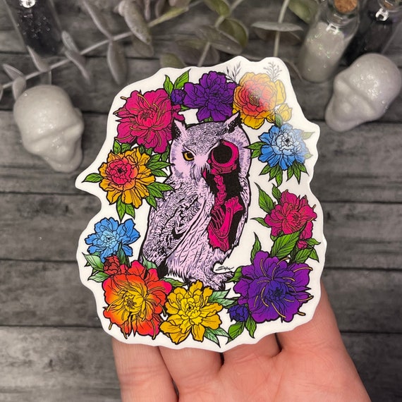 Floral Owl Skeleton Sticker | Owl Sticker | Owl Skull Sticker | Colorful Owl Sticker | Vinyl Decal | Spooky Owl Sticker