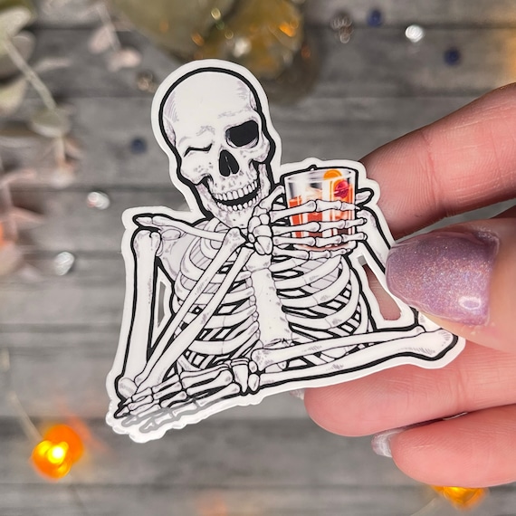 Old Fashioned Skeleton Sticker | Whiskey Sticker | Funny Skeleton | Vinyl Whiskey Sticker | Whiskey Lover | Old Fashioned Cocktail Sticker