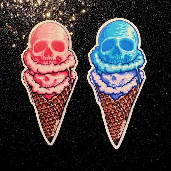 Skull Ice Cream Cone Sticker, Pastel Goth Matte Vinyl Decal, Spooky Dessert Art