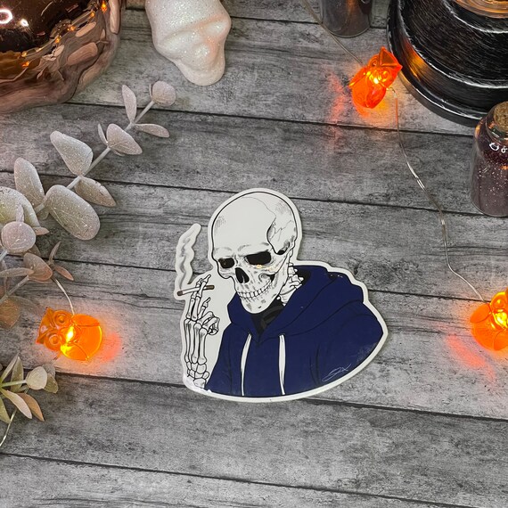 Burnt Out Skull Sticker | Smoking Skeleton Sticker | Dead Inside Sticker | Halloween | Sad Sticker | Hoodie | Smoking