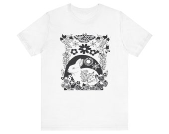 Wild Rabbit T-shirt, schattig konijn, herfstkonijnshirt, cottage core, heks, konijnenliefhebber, konijnenshirt, retro, zomershirt, aardbeien