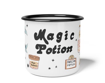 Caneca Poção Mágica, Caneca fofa de Halloween, tons pastel, bruxa, coisas, caneca de acampamento, canecas, outono, presente de bruxa, caneca, presentes para, Caneca de acampamento esmaltada