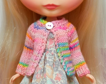 BLYTHE doll knit sweater - pink rainbow wool