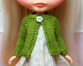 BLYTHE doll hand knit wool cardigan sweater - Spring leaf green