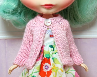 BLYTHE doll hand knit wool cardigan sweater - pale pink